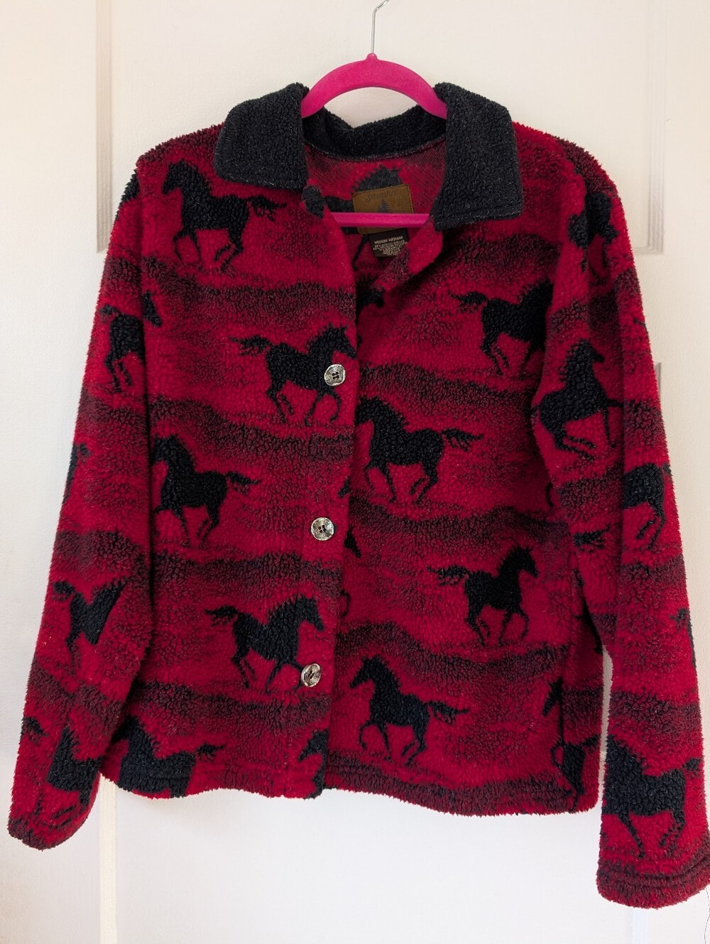 VTG St. John’s Bay Western Wild Horses Berber Sherpa Fleece Button-Front Jacket